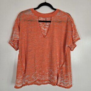 Free People We the Free Tee Burnout Orange Boxy Fit Oversized Raw Hem Womens XS